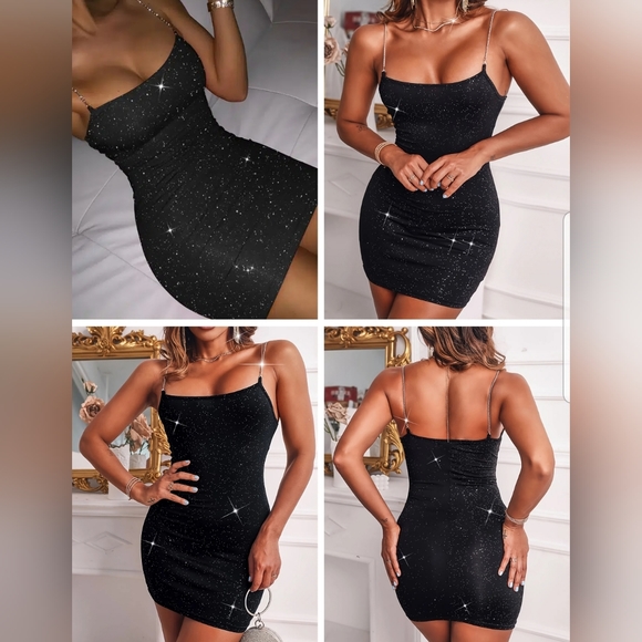🎆NWOT Women Glitter Chain Strap Bodycon Dress. Color:Black🎀 - Picture 5 of 5